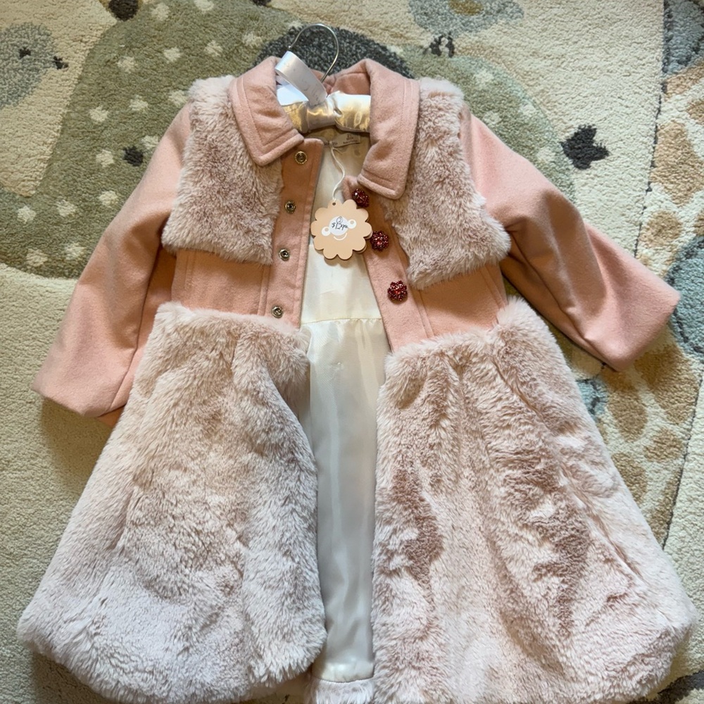 Pink Faux Fur Trimmed Coat